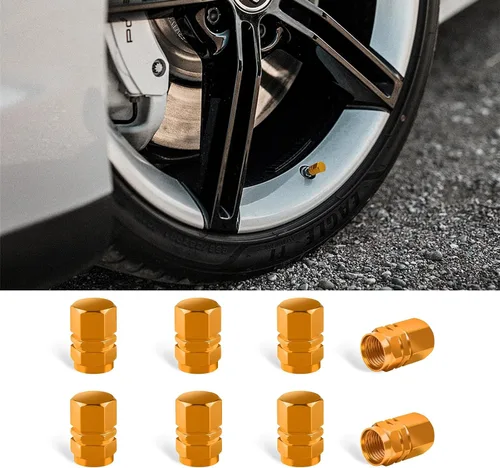 Vista 8 de Kewucn 8 PCS Tapas para Vástago de Válvula de Neumático de Coche, Cubiertas de Tapas de Aire de Aleación de Aluminio con Anillo de Goma, Cubiertas