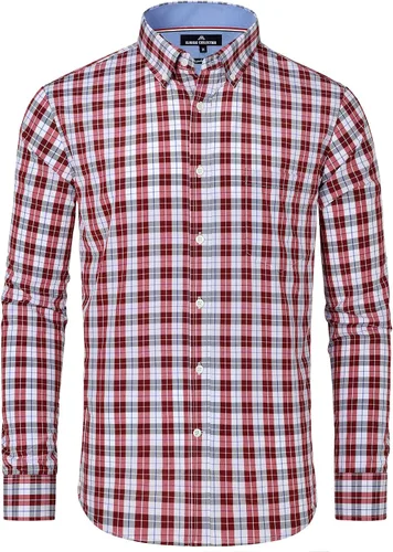 Vista 20 de Alimens & Gentle - Camisas a cuadros con botones para hombre, camisas de vestir de manga larga, de algodón, corte estándar Negro (Black Gingham)