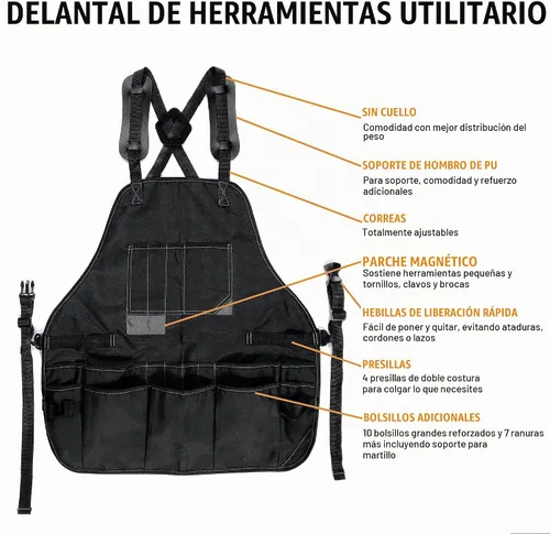 Vista 3 de Under NY Sky Delantal para herramientas, soporte magnético para puntas Negro