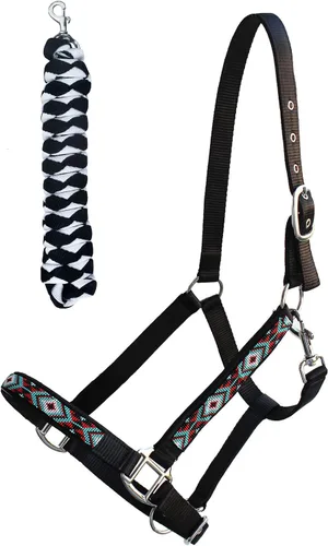 Vista 2 de CHALLENGER Nylon Horse Beaded Halter Nickle Plated Hardware w/Lead Rope Tack Blue 606175