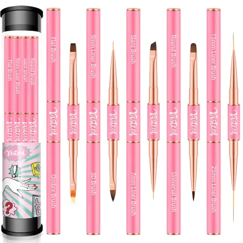 Vista 9 de Yasterd Juego de pinceles para arte de uñas, 5 pinceles profesionales de doble punta para arte de uñas Long Lines,Thin Liner brush for Nails