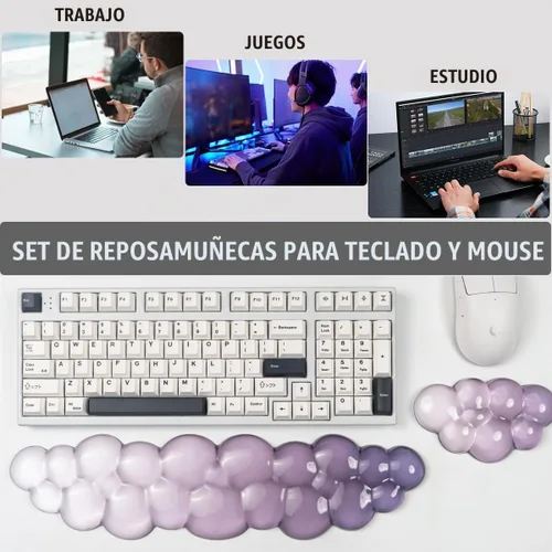 Vista 5 de Set de reposamuñecas ergonómico de gel de silicona para teclado y ratón Cloud – Reposamuñecas transparentes para teclado de computadora 60%/68%/75%