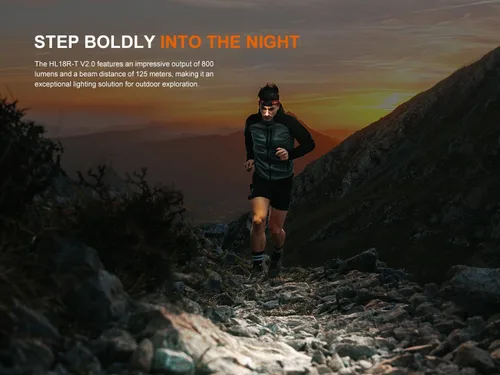 Vista 3 de Fenix HL18R-T V2 USB recargable 800 lúmenes LED para corrertrail running faro con cable de carga USB EdisonBright