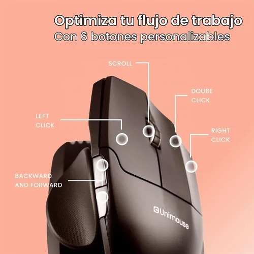 Vista 4 de Contour Unimouse - Ratón vertical ergonómico ajustable de 35° a 70°, ángulo de inclinación de 35° a 70°, 6 botones programables para productividad