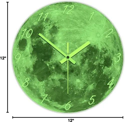 Vista 10 de The Geeky Days Reloj de pared con luna que brilla en la oscuridad para sala de estar, diseño moderno, luminoso, silencioso, sin tictac, decoración