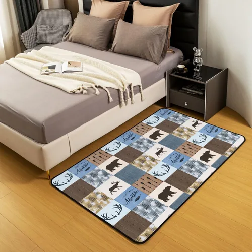 Vista 3 de Erosebridal Alfombra rústica de ciervo de 3 x 5 pies, alfombra de retazos de oso para niños, adolescentes y adultos, alfombra antideslizante de alce