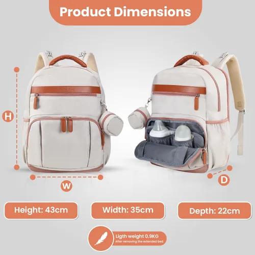 Vista 4 de Bolsa de pañales para bebé con cambiador, mochila impermeable para madres y papás, cambiador de pañales portátil, bolsas de pañales de gran