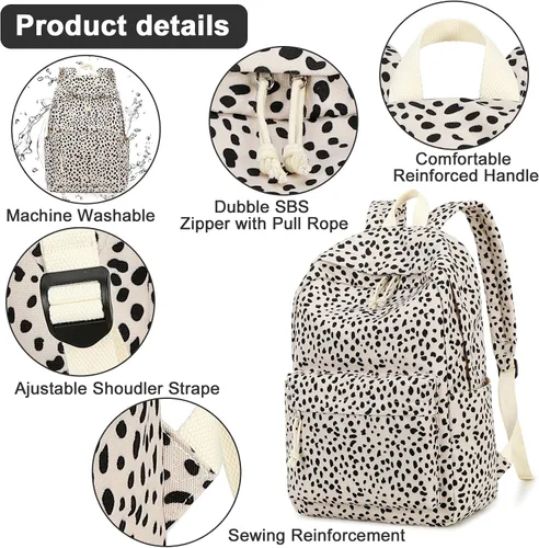 Vista 6 de Mochila escolar para adolescentes, mochila grande de pana ligera, para niñas, niños, casual, escuela secundaria, universidad, Leopardo-albaricoque