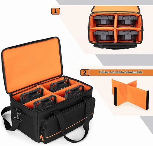 Vista 2 de LUXJA - Bolsa de luz acolchada para 4 luces Par Par Lights Case with Inner Divider and Multiple Accessory Pockets, Detachable Shoulder Strap