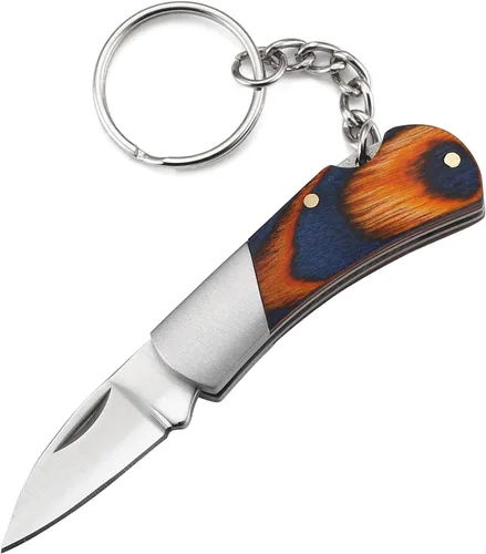 Vista 3 de Cuchillo de bolsillo plegable, cuchillo pequeño llavero, cuchillo compacto EDC con mango de madera de color (longitud de la hoja 1.2 pulgadas)