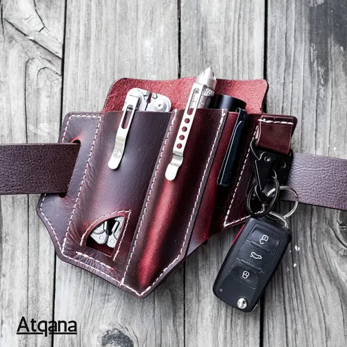 Vista 4 de Funda multiherramienta para cinturón (cuero de primera calidad) - Organizador de bolsillo EDC Funda Leatherman Bolsa multiherramienta de cuero