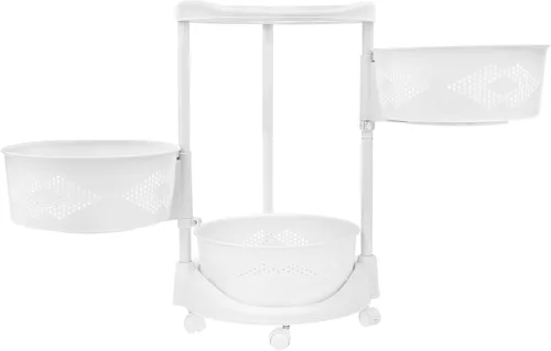 Vista 3 de Estante de almacenamiento giratorio de cocina, cesta giratoria redonda de 3 niveles de verduras y frutas, carrito utilitario rodante de plástico