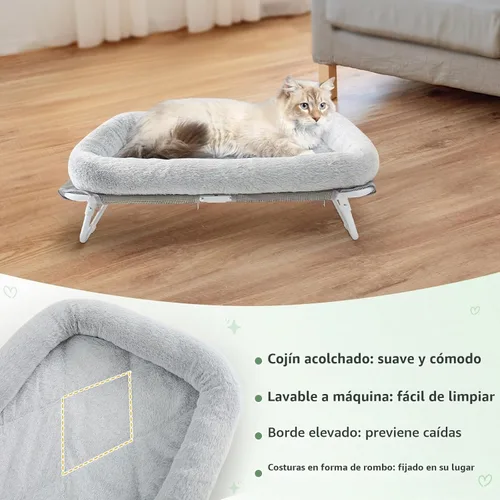 Vista 3 de Sunhoo Cama elevada para gatos, hamaca elevada plegable para mascotas, tumbona para cachorros con marco de metal fuera del suelo, cubierta lavable