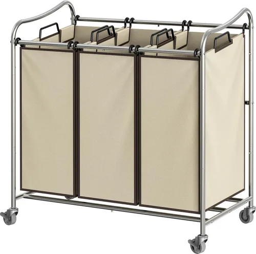Vista 12 de Simple Houseware Carrito rodante clasificador de lavandería de 3 bolsas resistente, bronce