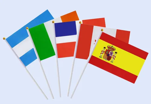 Vista 3 de Banderas de mano de 200 países en palo, pequeñas mini banderas internacionales de países del mundo de 5 x 8 pulgadas, bandera de países del mundo