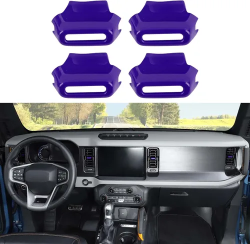 Vista 12 de Jimen Compatible con Ford Bronco 2021-2023, 4 piezas de cubierta de botón de ajuste de ventilación de aire de consola central (azul)