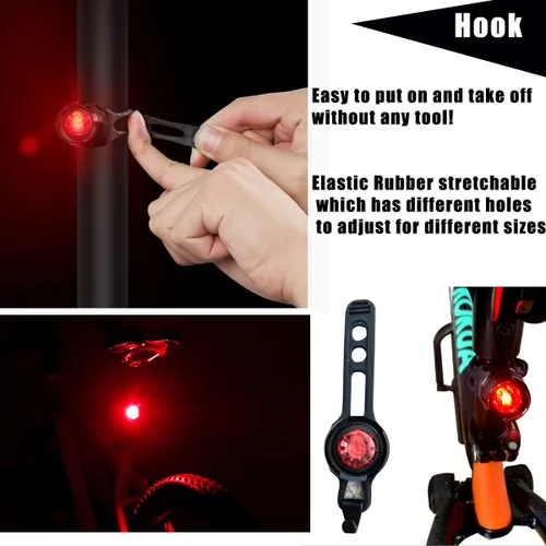 Vista 3 de 2 luces traseras para bicicleta, mini luces LED con correa, visibilidad de 180 grados, seguridad en todos los lados