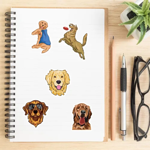 Vista 7 de 50 calcomanías de dibujos animados de perros, coloridas calcomanías estéticas de PVC impermeables para botella de agua, guitarra, equipaje Dibujos