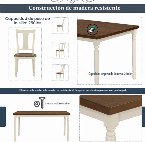 Vista 6 de LUMISOL Juego de mesa de comedor de 6 piezas con banco, juego de mesa de cocina rectangular de granja para comedor, mesa de comedor y juego de 4