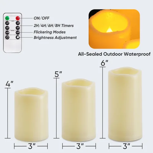 Vista 6 de Homemory paquete de 9 velas sin llama, impermeables para exteriores, velas LED acrílicas que funcionan con pilas, con control remoto y temporizador
