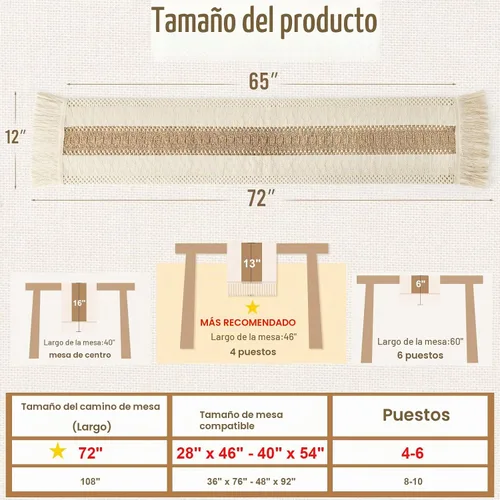 Vista 5 de OurWarm Camino de mesa de macramé estilo granja, camino de mesa bohemio de arpillera natural, decoración de granja moderna, algodón rústico tejido