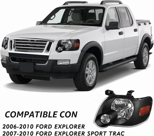 Vista 4 de Conjunto de faros delanteros TUSDAR para Ford Explorer 06-10 Carcasa negra con reflector ámbar