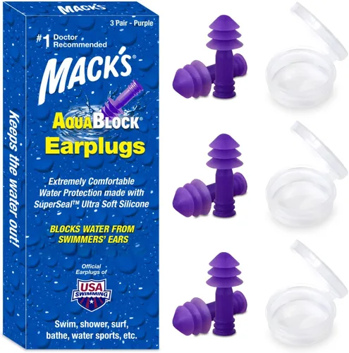 Vista 10 de Mack's AquaBlock - Tapones para los oídos de natación, 3 pares, impermeables, reutilizables, de silicona, para nadar, para bucear, ducharse