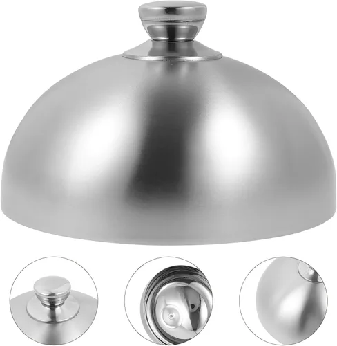 Vista 9 de Hemoton Cubierta de acero inoxidable de 10 pulgadas para alimentos, tapa de cúpula con asa para filete Teppanyaki antisalpicaduras de aceite, tapa