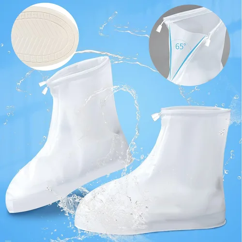 Vista 9 de Fundas impermeables para botas de lluvia, con control de arena, antideslizantes, suela de goma de PVC, reutilizables, botas de lluvia y nieve