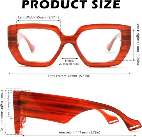 Vista 5 de Hycredi Gafas de luz azul de marco grueso para mujeres y hombres, anteojos cuadrados de gran tamaño para juegos de computadora con lente transparente