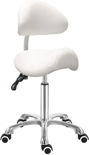 Vista 12 de Antlu Taburete Tipo Silla de Montar con Ruedas para Salón Médico de Pestañas Masaje Cocina Spa, Taburete Hidráulico Ajustable con Ruedas (Beige)