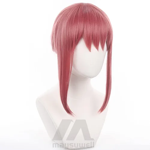 Vista 6 de Peluca larga de anime naranja y rosa para cosplay, para hombre motosierra, disfraz de Halloween, fiesta, peluca de pelo con gorra de peluca gratis