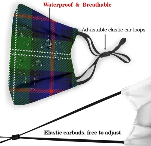 Vista 5 de Clan Sutherland Scottish Tartan Plaid Mascarilla reutilizable con filtro reemplazable activado polvo máscara