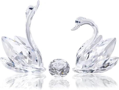 Vista 8 de YWHL Regalos de Cisne de Cristal del 15º Aniversario para Pareja, 15 Años de Aniversario de Boda para Ella Él, Figura de Cisne con Diamante Rosa