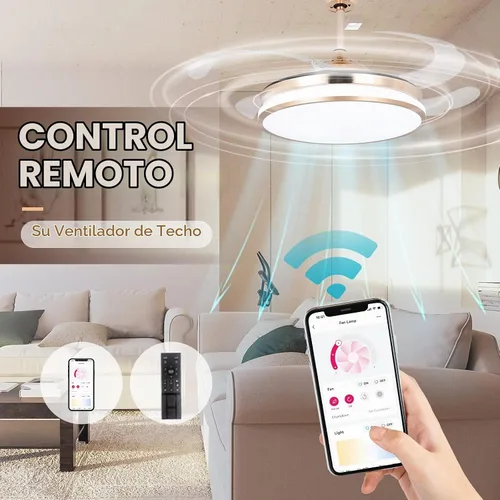Vista 2 de STERREN Ventilador de techo retráctil dorado con luces, ventilador de techo LED moderno de perfil bajo sin aspas de 42 pulgadas para dormitorio