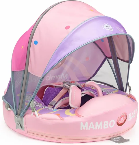 Vista 9 de Mambobaby Flotador con cola y toldo no inflable para bebé, flotador Mambo Flotador inteligente de natación para bebé, flotador de piscina para niños