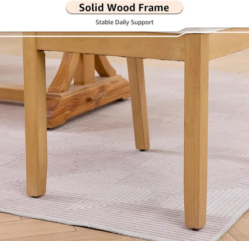 Vista 6 de ODUSE-DAILY Juego de 2 sillas de comedor French Country color beige, sillas de comedor de madera bohemia con respaldo tejido y asiento tapizado