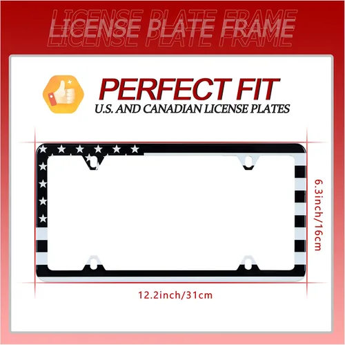 Vista 3 de UNINDREM - 2 piezas de marco para placa con bandera estadounidense, de acero inoxidable, a prueba de óxido, decoración de piezas de automóvil