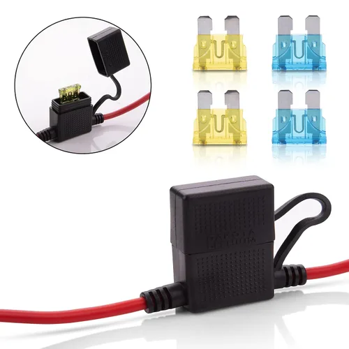 Vista 3 de Portafusibles de calibre 10 – Portafusibles de alambre resistente en línea de 10 AWG con fusibles de hoja ATC/ATO de 30 amperios para automóvil