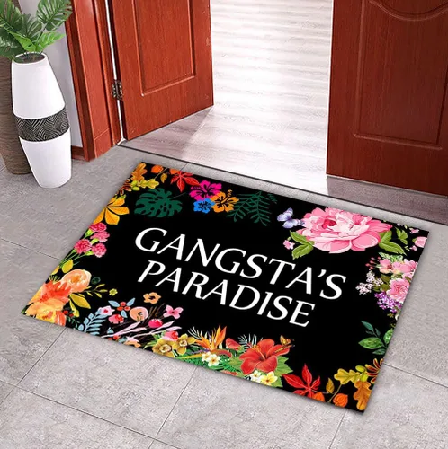 Vista 2 de Gangsta's Paradise - Tapete de bienvenida divertido con diseño de flores, tapete de suelo para puerta delantera al aire libre, tapete de baño