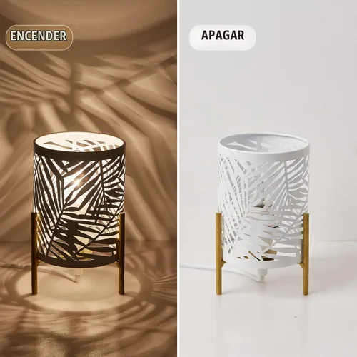 Vista 3 de Lámpara de mesa decorativa, soporte dorado de trípode con pantalla hueca de metal blanco, luz nocturna para mesita, E12 40W, sin bombilla Blanco-33