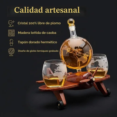 Vista 3 de Godinger - Juego de decantador de whisky, globo de avión con 2 vasos, regalo de aviación
