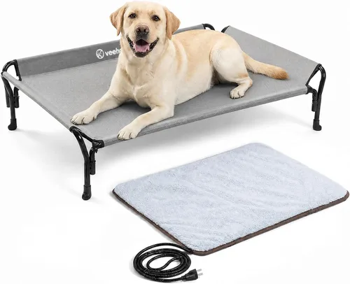 Vista 7 de Veehoo Cama elevada para DOD con alfombrilla térmica de felpa, cama elevada para perros con almohadillas térmicas impermeables para gatos y perros