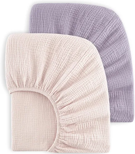 Vista 23 de Bearmoss Sábanas de muselina para mini cuna para Pack N Play - 100% algodón - 38"x26" Sábanas suaves y transpirables para corralito y cuna de bebé