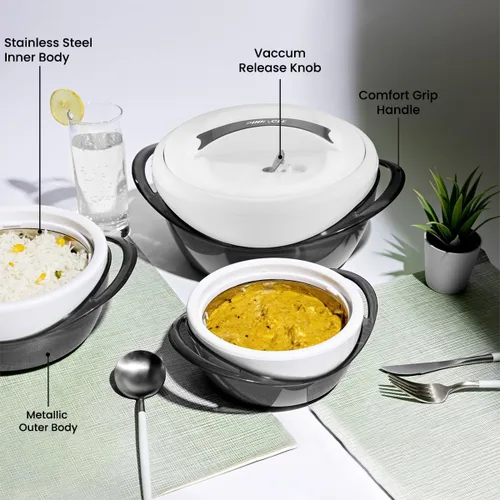 Vista 3 de Pinnacle Cacerola Grande Aislada con Tapa de 3.6 cuartos. Elegante Olla Caliente Calentador/Enfriador de Alimentos - Tazón Térmico para Servir