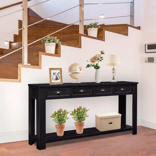 Vista 9 de kinbor Mesa consola larga para sofá, mesa de sofá de madera, mesas de entrada con 4 cajones y estante de almacenamiento para entrada, pasillo, sala