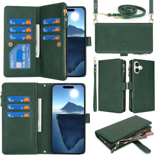 Vista 11 de SailorTech Funda para iPhone 15 Pro con cartera, diseño para iPhone 15 Pro, tarjetero con cremallera y ranura para efectivo, funda de cuero