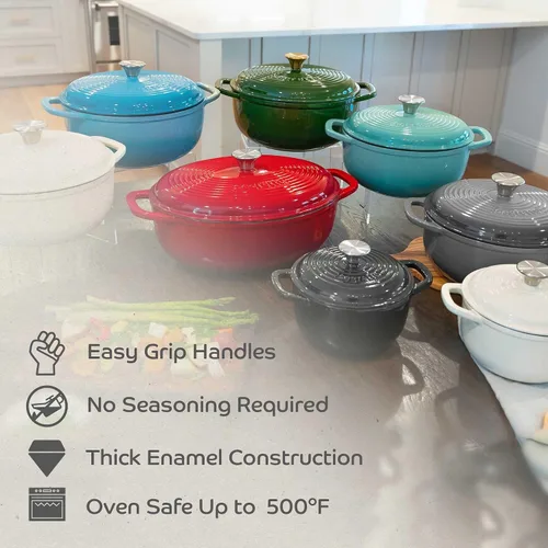 Vista 8 de Segretto Cookware Horno holandés ovalado de hierro fundido esmaltado, 7 cuartos de galón blanco Bianco Perla (Off-White)
