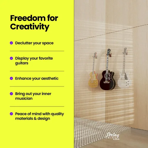 Vista 5 de String Swing CC01K-BW Soporte de pared para guitarras acústicas y eléctricas con soporte de pared de nogal negro