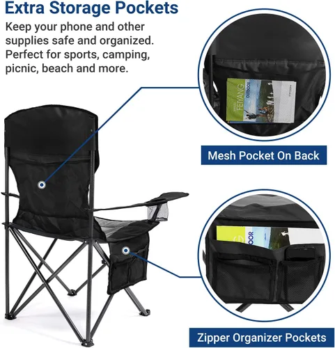 Vista 7 de AsterOutdoor - Silla plegable de campamento acolchada con portavasos grandes, organizador lateral y bolsillo trasero para exteriores, campamento
